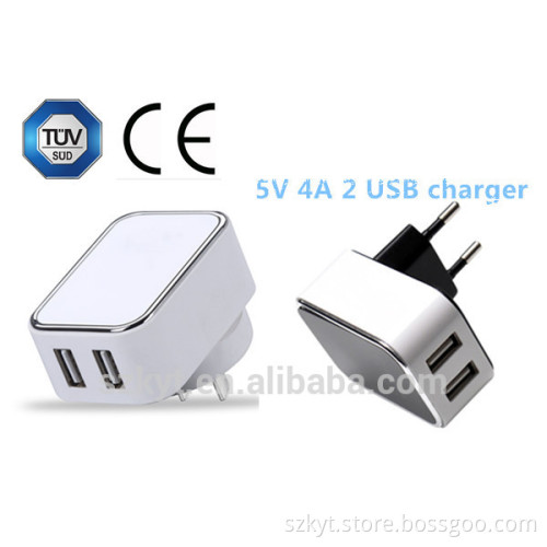TUV CB approval 5V 4A dual port usb charger /Home charger/portable wall charger with smart IC